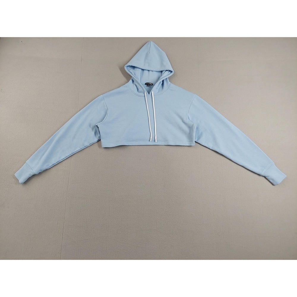 Fashion Nova Hoodie Womens Small Blue Cropped Fleece Pullover Long Sleeve Top